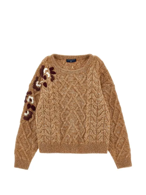 Ermanno Scervino Junior cable-knit floral-embroidered sweater