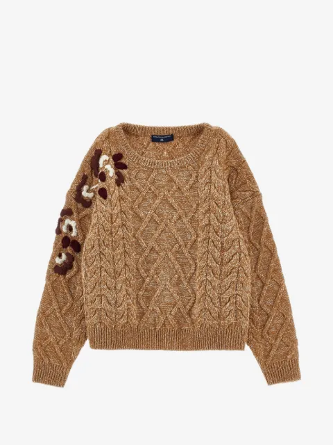 Ermanno Scervino Junior cable-knit floral-embroidered sweater