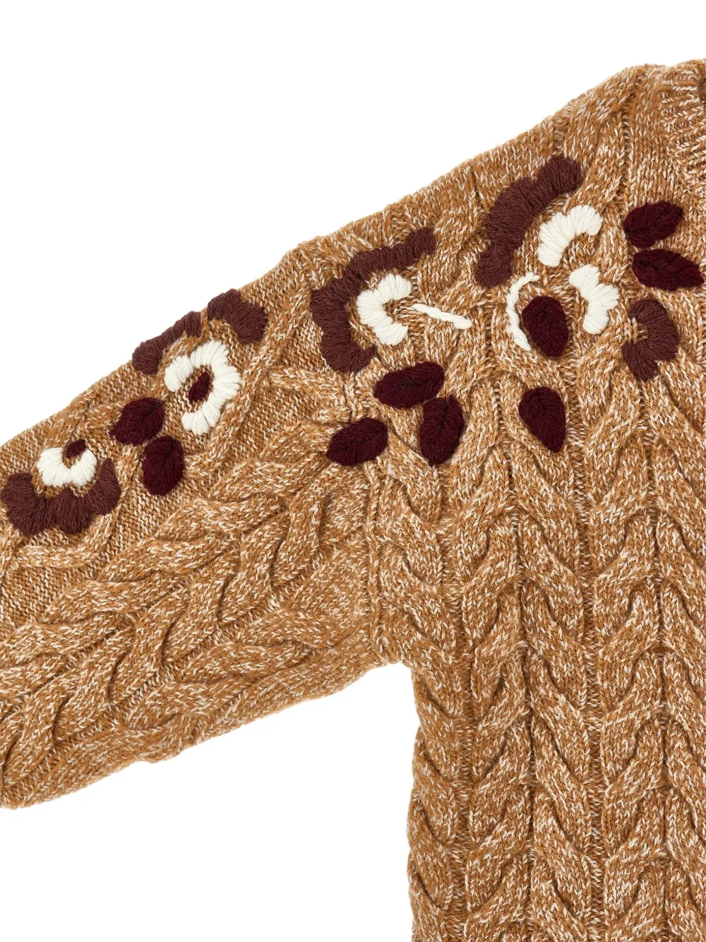 Ermanno Scervino Junior Kabelgebreide trui met geborduurde bloemen Beige