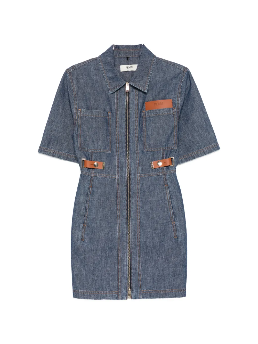FENDI leather-trim zip-up dress - Blu