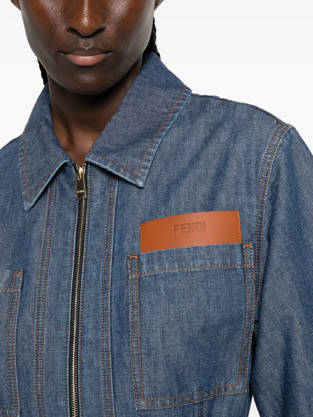 FENDI Jurk met rits en leren afwerking Blauw