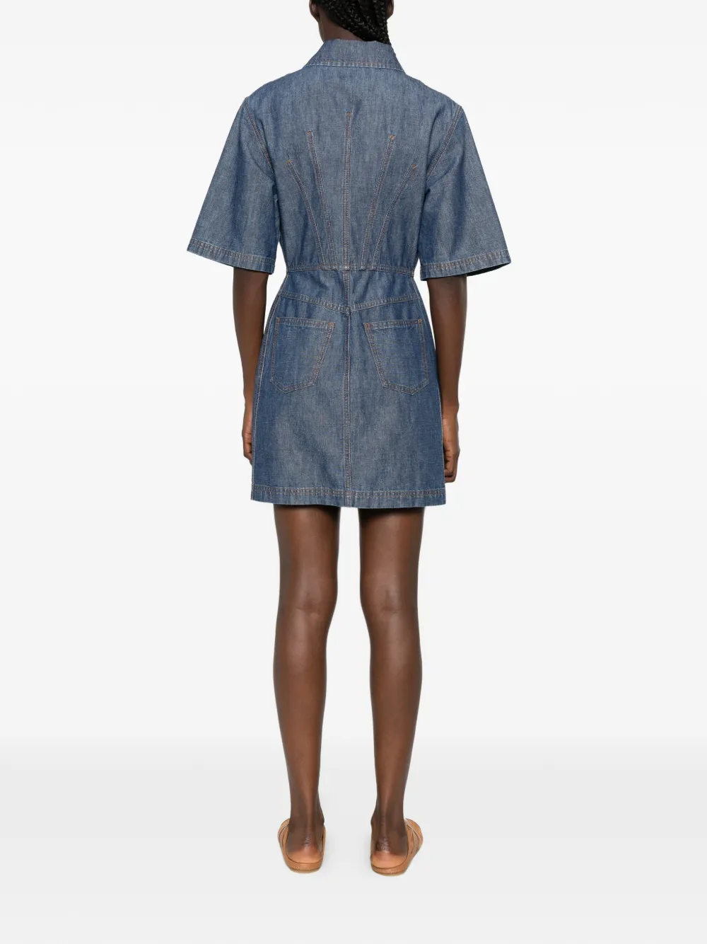 FENDI Jurk met rits en leren afwerking Blauw