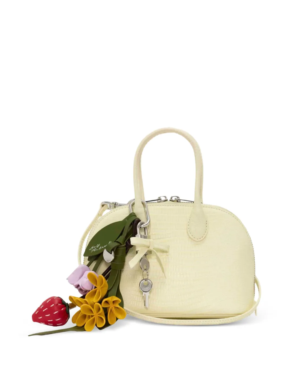 Self-Portrait lizard-embossed leather mini tote bag - Nude