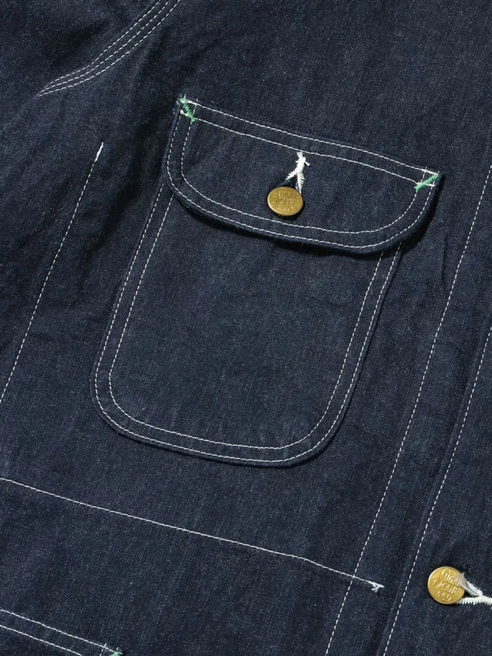 Sugar Cane Jeans Button-down denim jack met opgestikte zak en contrasterend stiksel Blauw