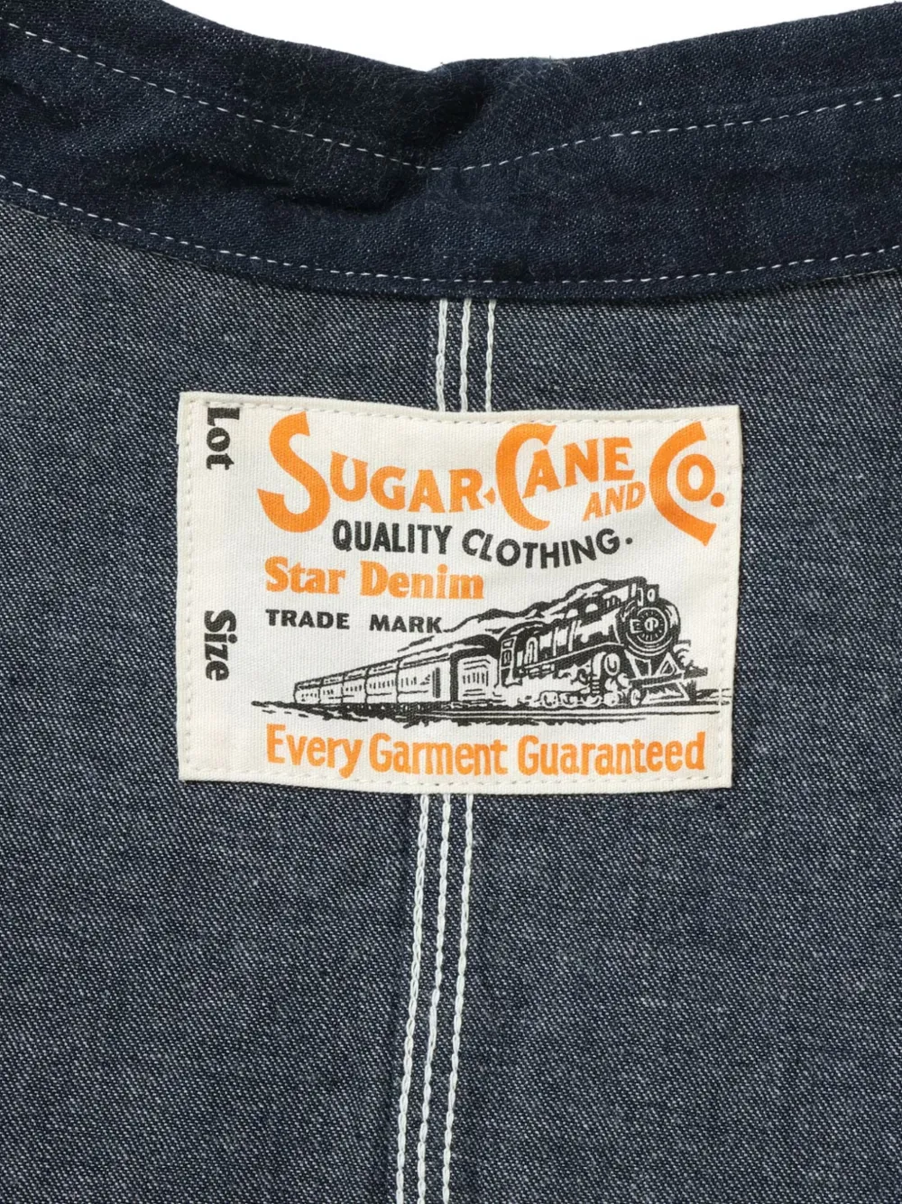 Sugar Cane Jeans Button-down denim jack met opgestikte zak en contrasterend stiksel Blauw