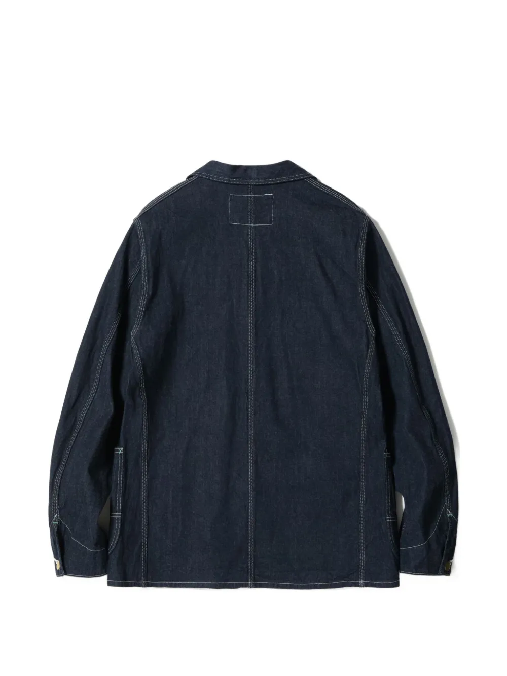 Sugar Cane Jeans Button-down denim jack met opgestikte zak en contrasterend stiksel Blauw