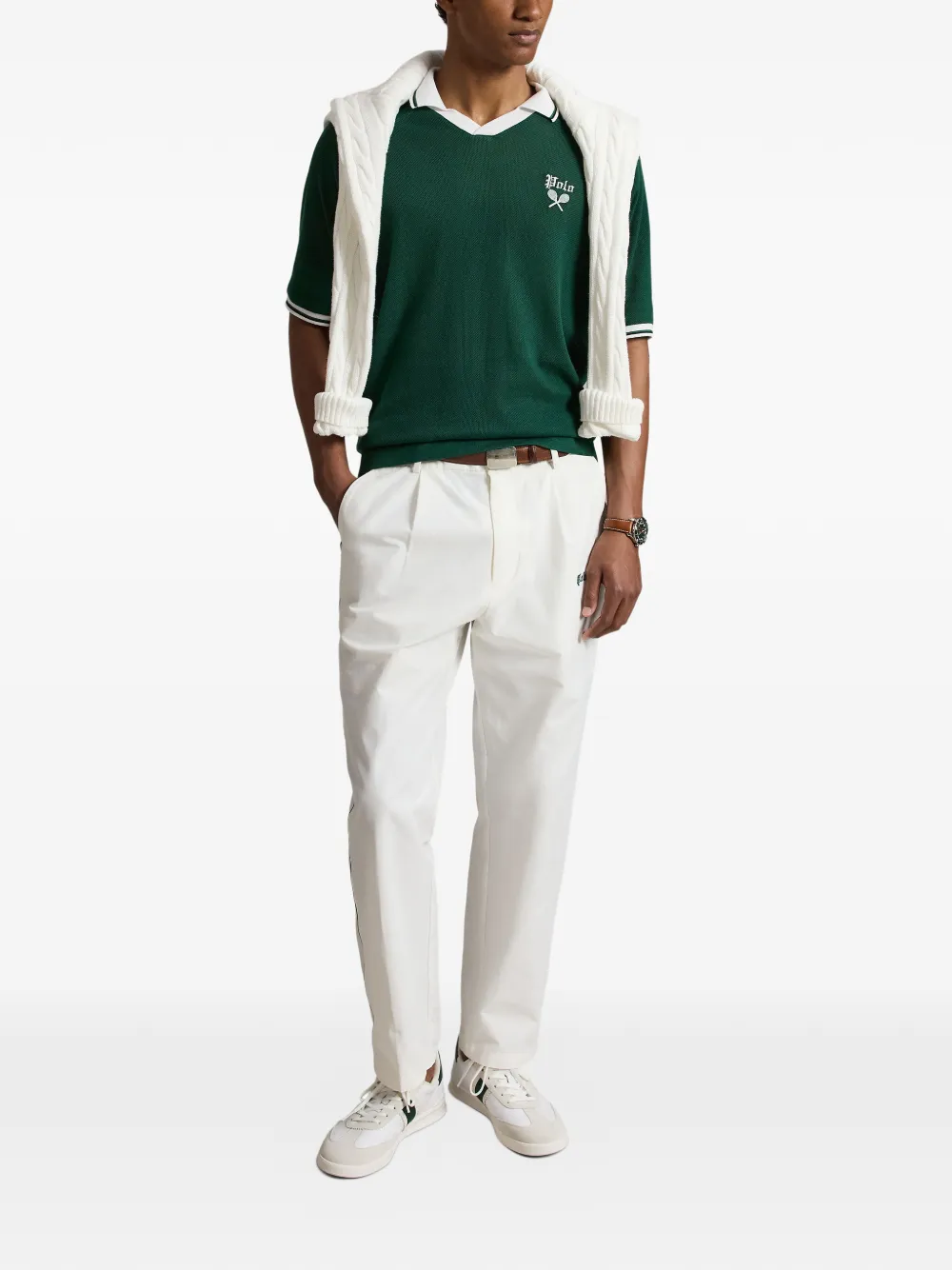 Polo Ralph Lauren Broek met geborduurd logo en toelopende pijpen Wit