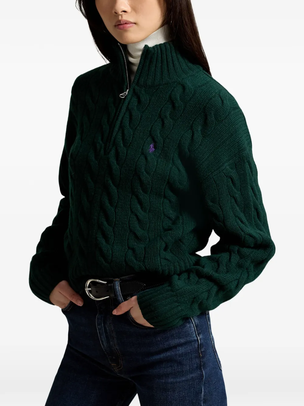 Polo Ralph Lauren Kabelgebreide trui met kwartrits Groen