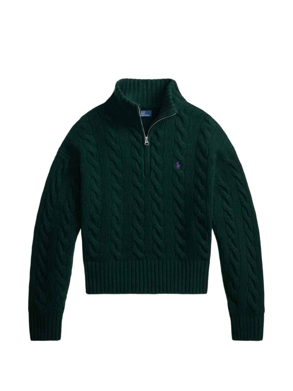 Polo Ralph Lauren Pullover mit Zopfmuster und Viertelreißverschluss - Grün