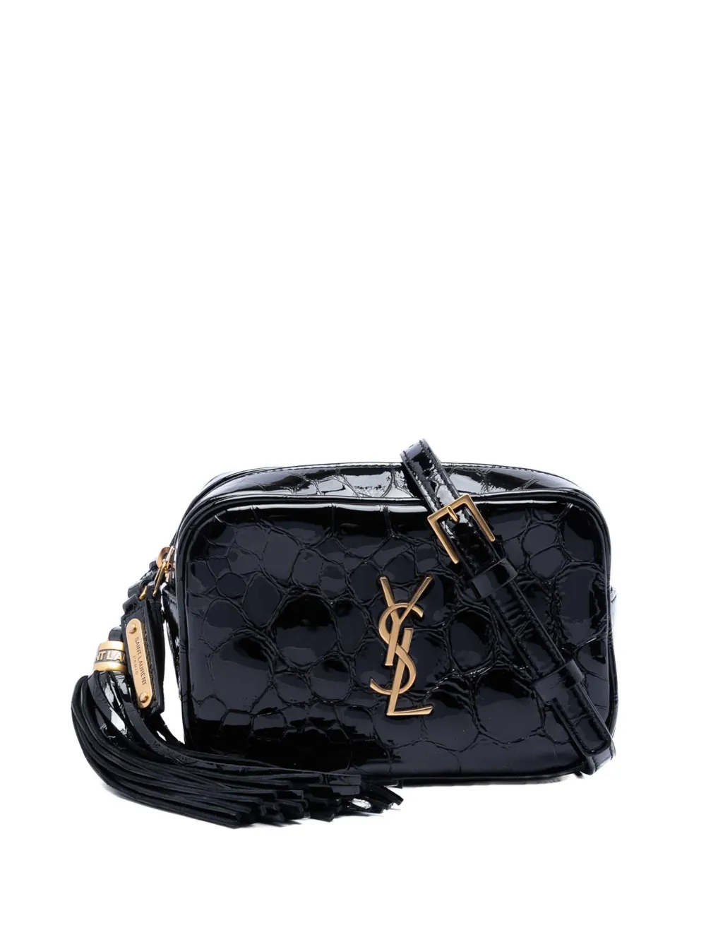 Saint Laurent Pre-Owned 2018 Croc Embossed Patent Lou belt bag - Black