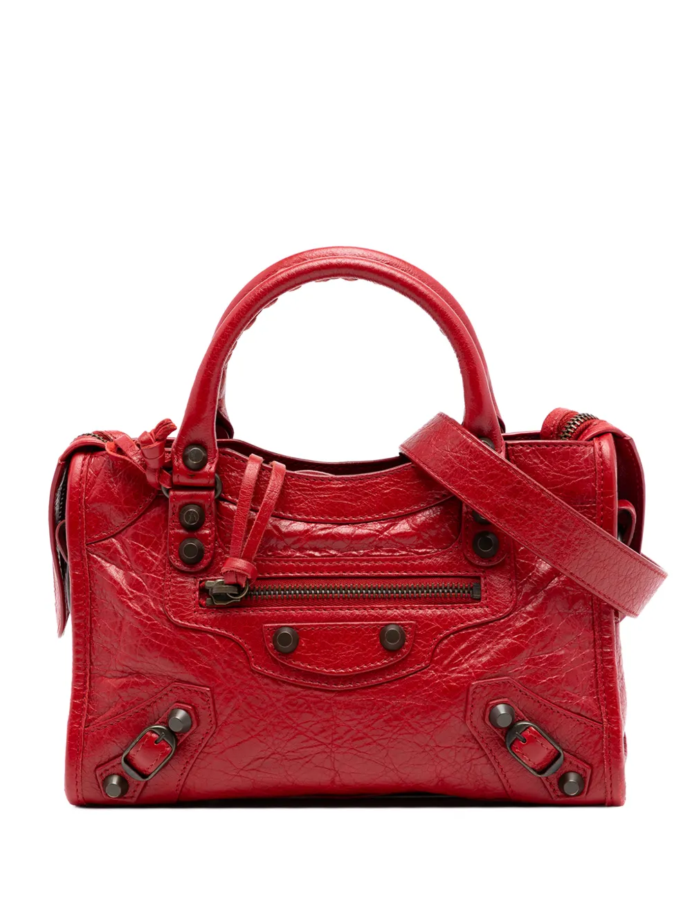 Pre-owned Balenciaga 2003 Mini Lambskin Motocross Classic City Satchel In Red