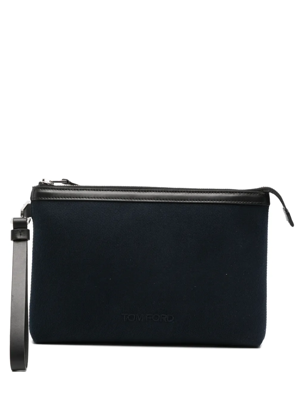 TOM FORD logo-embossed wrist-strap clutch bag - Blu