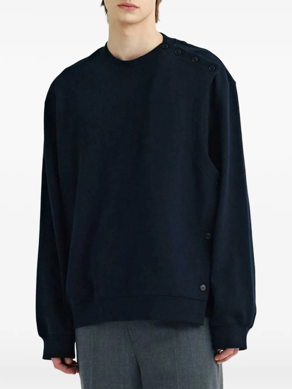  Solid Homme Sudadera Con Detalles De Botones - Azul 