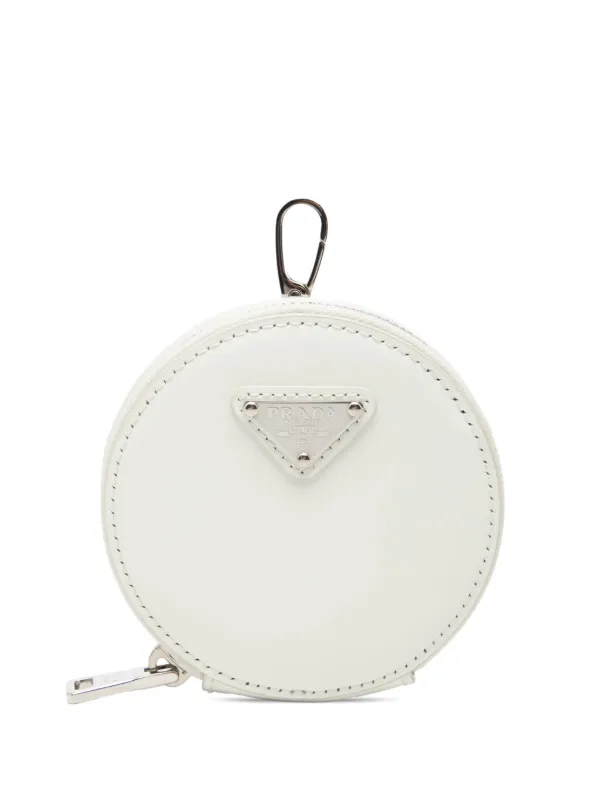 Prada Pre-owned 2013-2026 Spazzolato Round Bag Charm Coin Pouch in White