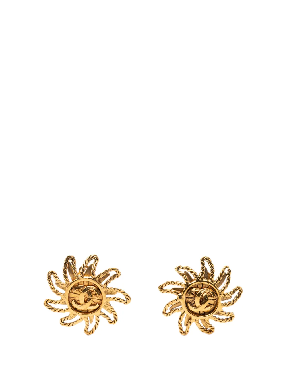 CHANEL Pre-Owned 1994 CC Gold Plated Sun Clip On Earrings costume earrings - Oro