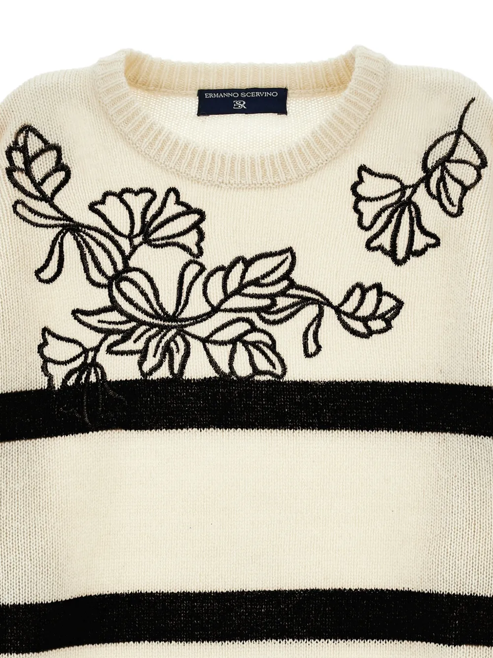 Ermanno Scervino Junior Gestreepte trui met geborduurde bloemen Beige