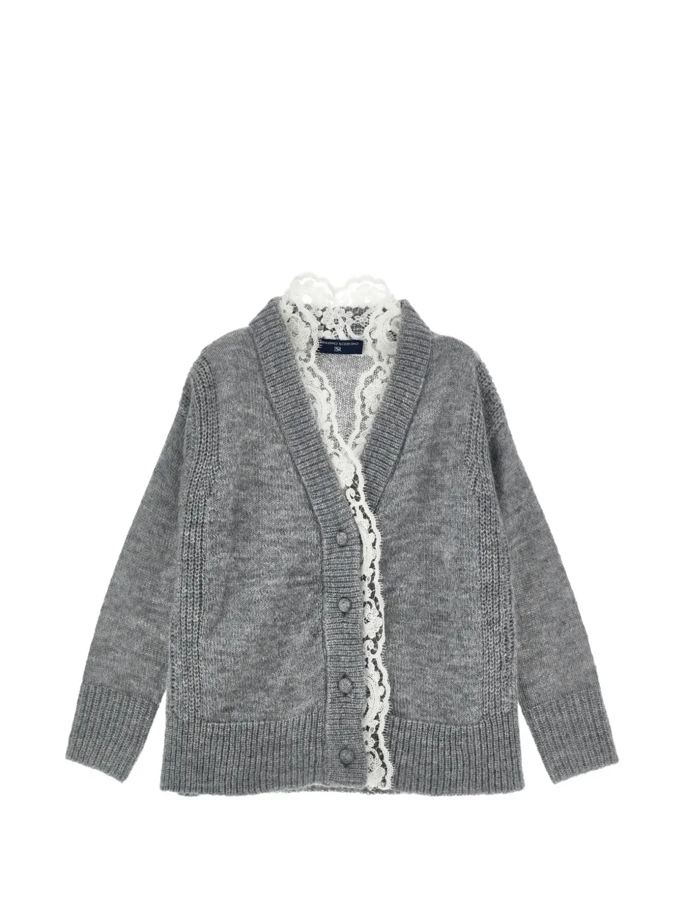 Ermanno Scervino Junior Kids' Lace-trim Knitted Cardigan In Grey