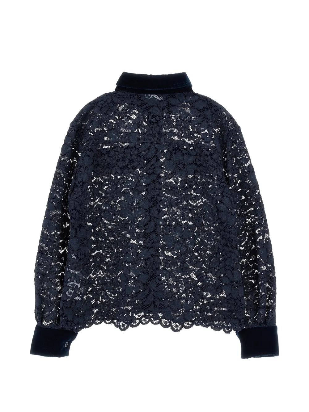 Ermanno Scervino Junior Blouse met fluwelen afwerking en bloemenkant Blauw