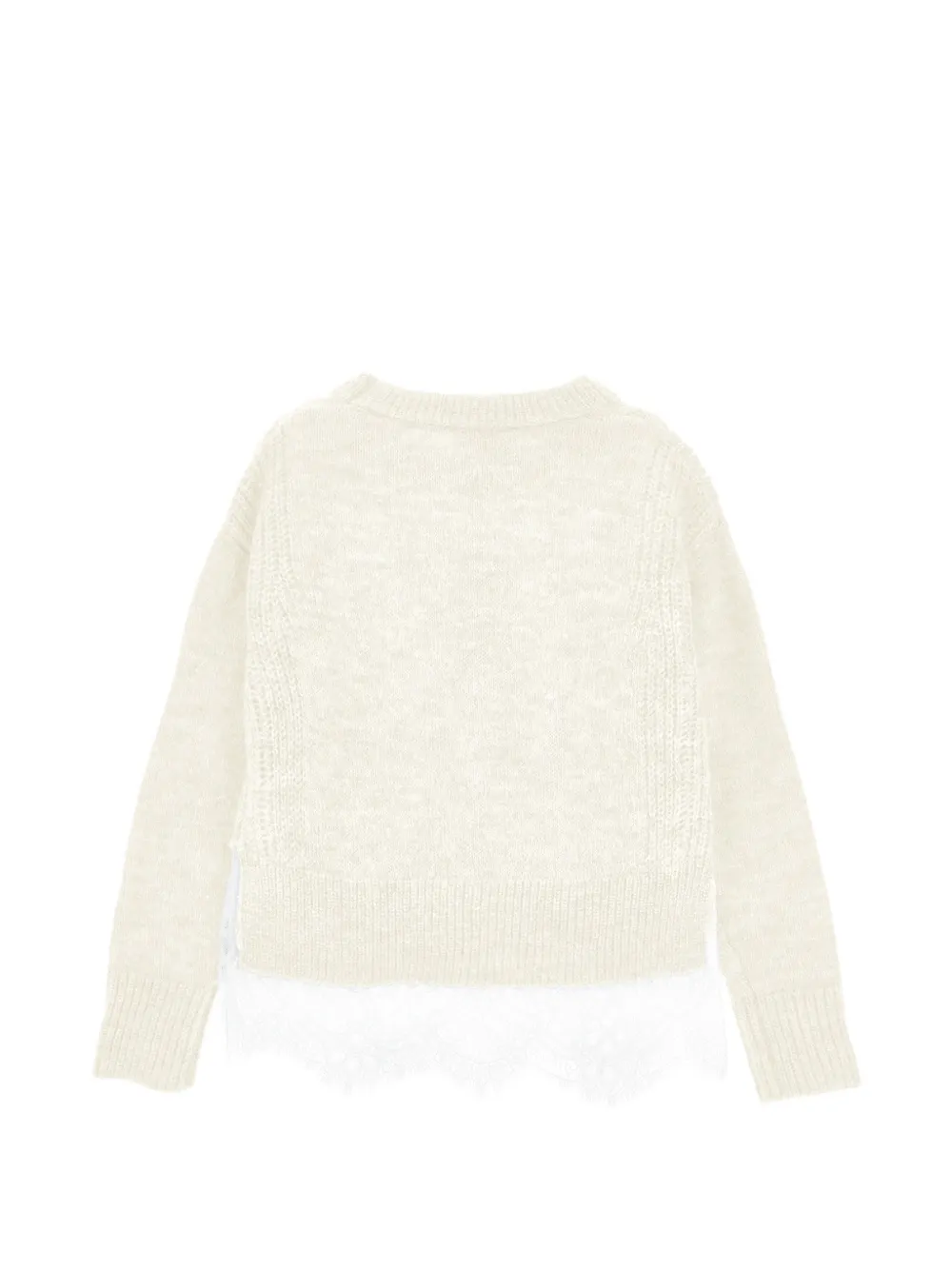 Ermanno Scervino Junior Kabelgebreide trui met kanten afwerking Beige