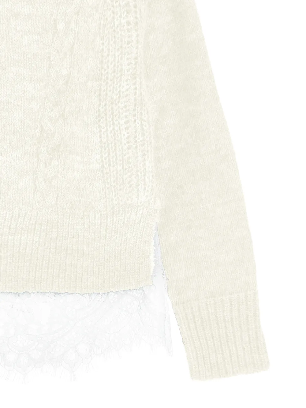 Ermanno Scervino Junior Kabelgebreide trui met kanten afwerking Beige