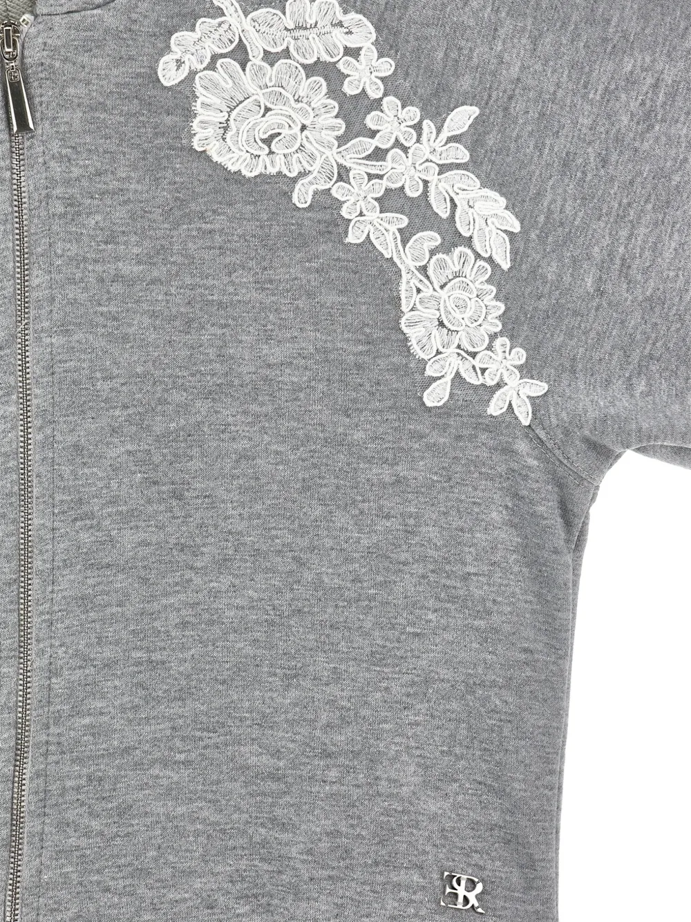 Ermanno Scervino Junior Geplooide hoodie met kant Grijs