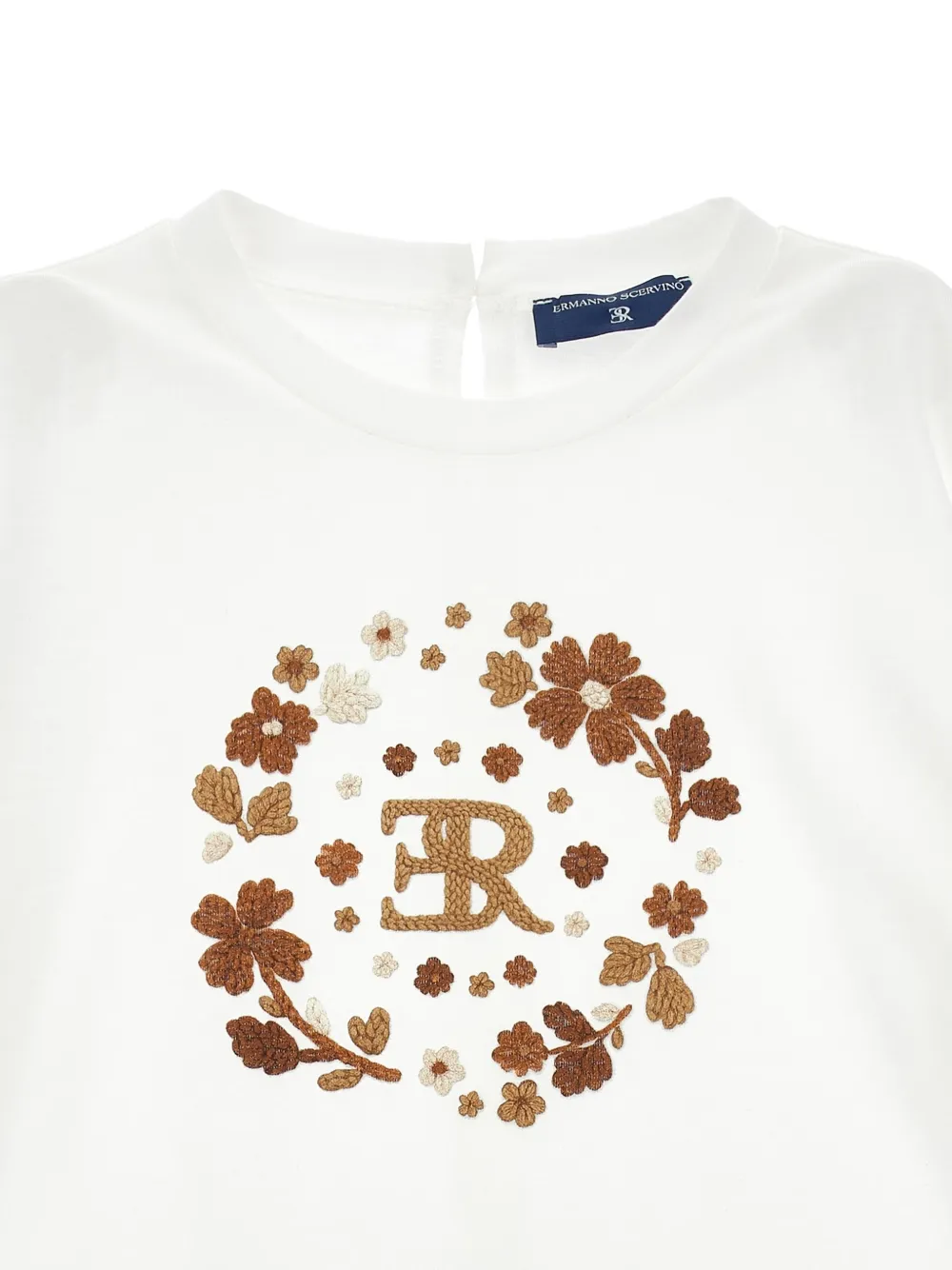 Ermanno Scervino Junior T-shirt met geborduurde bloemen en monogram Wit