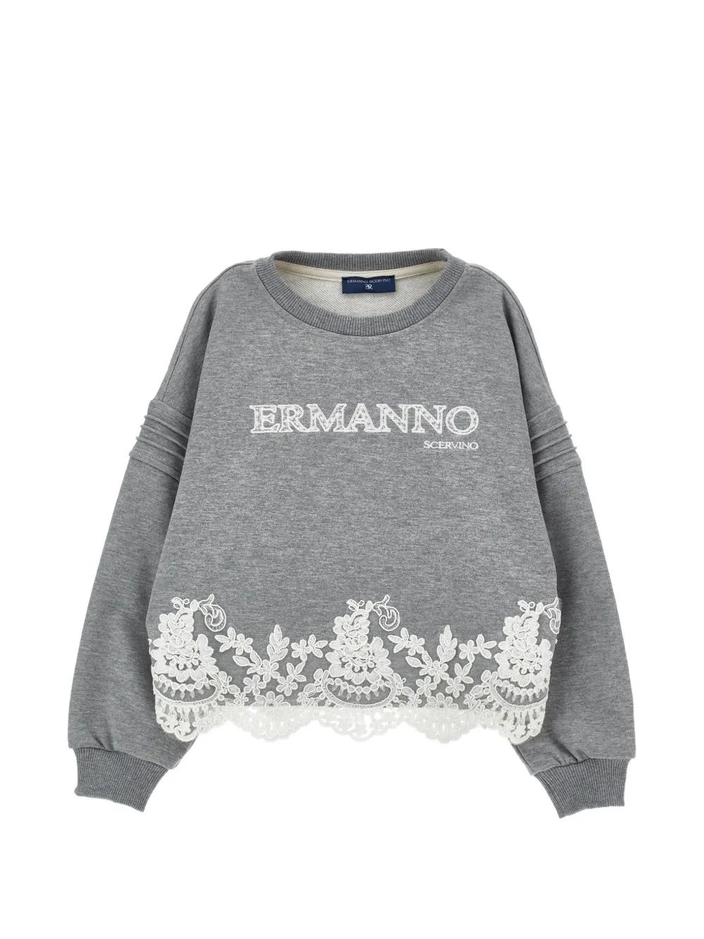 Ermanno Scervino Junior Kids' Lace-trim Logo-embroidered Sweater In Grey