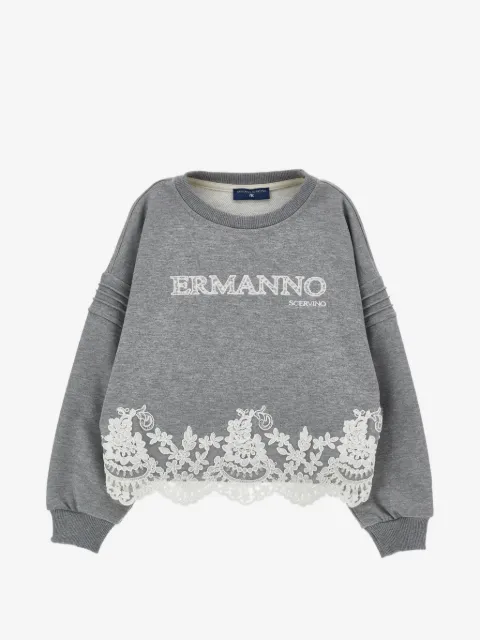 Ermanno Scervino Junior lace-trim logo-embroidered sweater