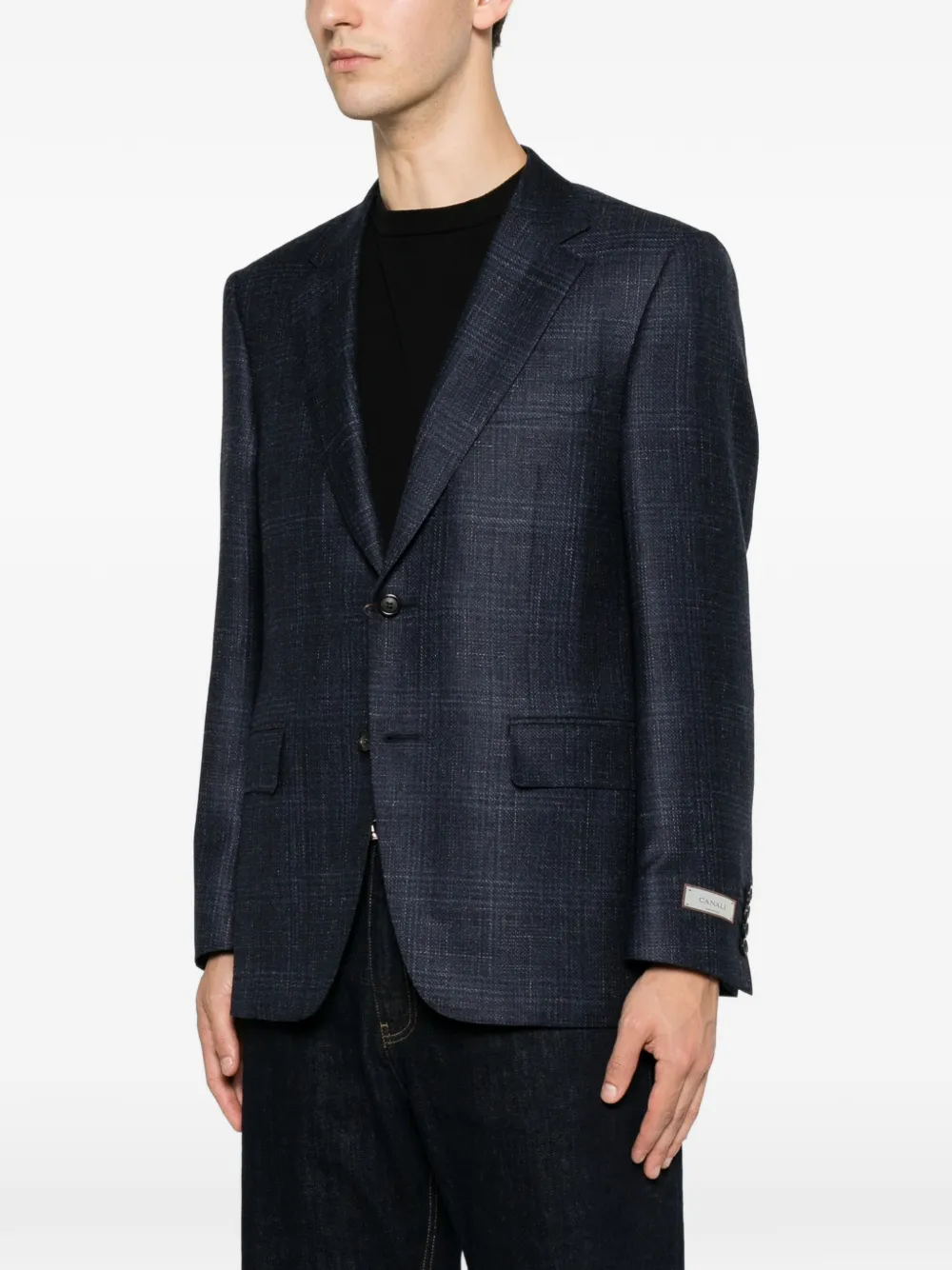Canali Geruite blazer met gekerfde revers Blauw