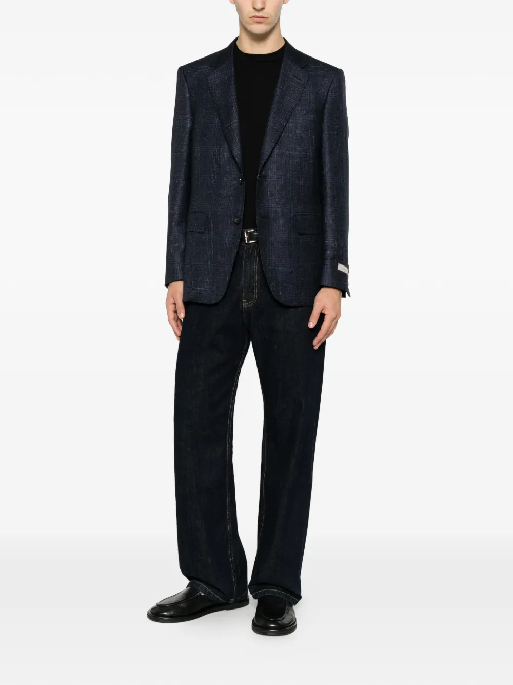 Canali Geruite blazer met gekerfde revers Blauw