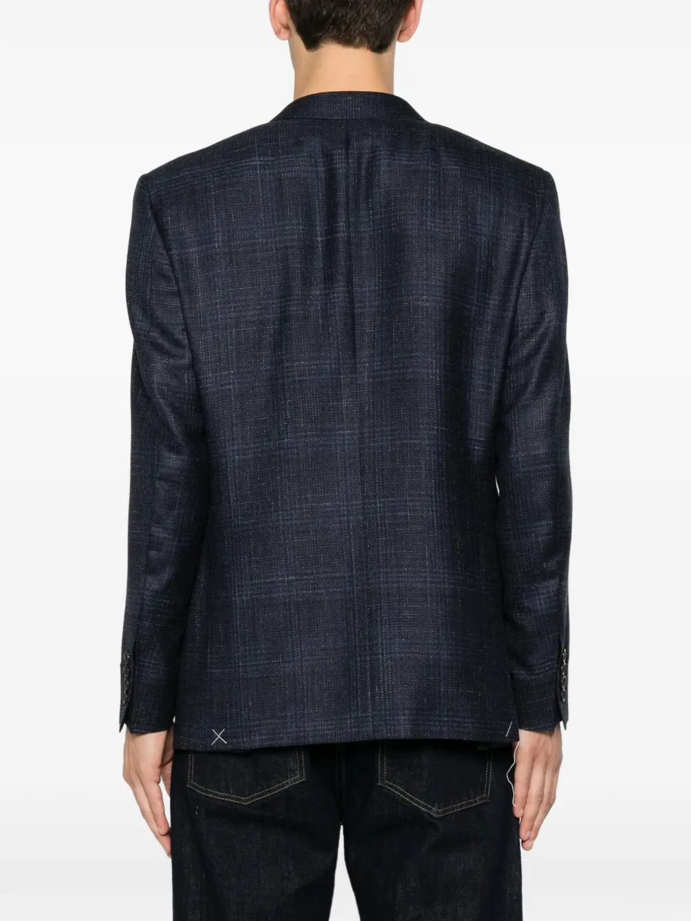 Canali Geruite blazer met gekerfde revers Blauw