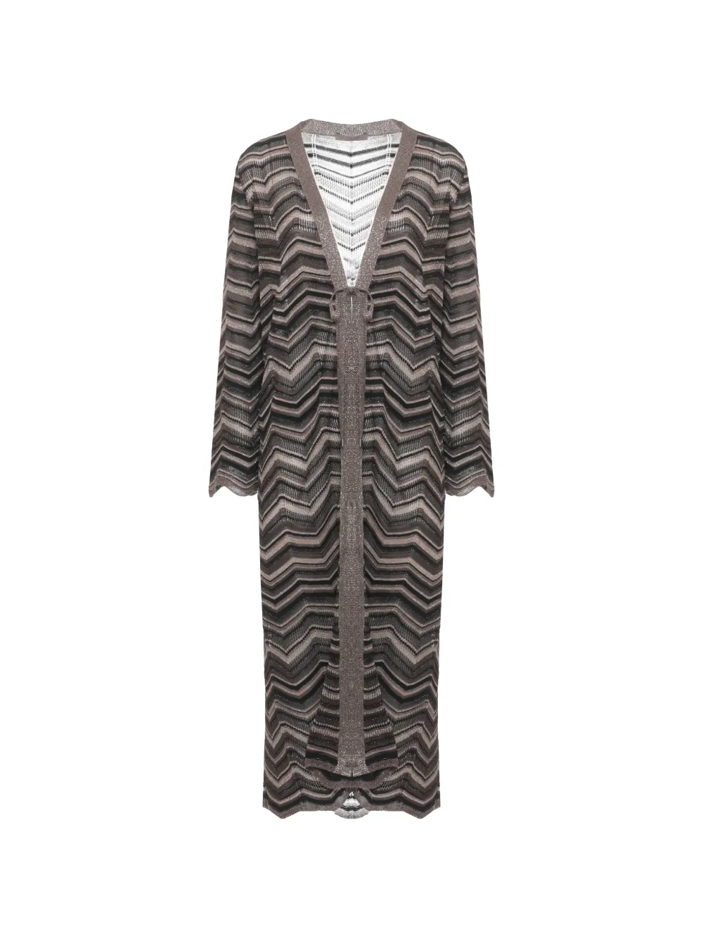 D.Exterior chevron-knit tie-fastening sweater - Black