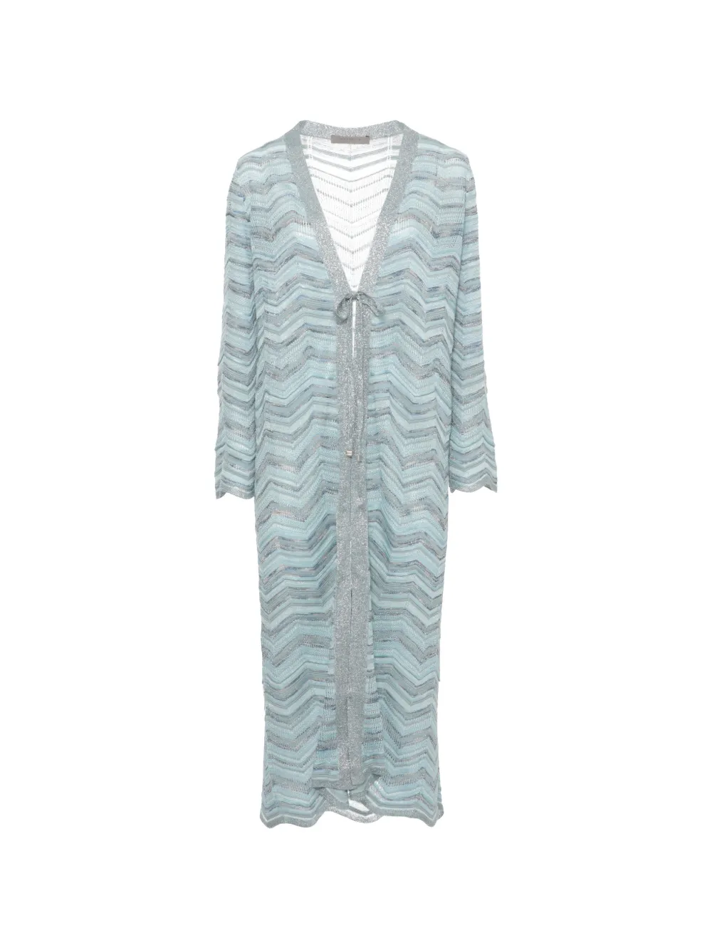 D.Exterior zigzag-knit longline cardigan - Blu
