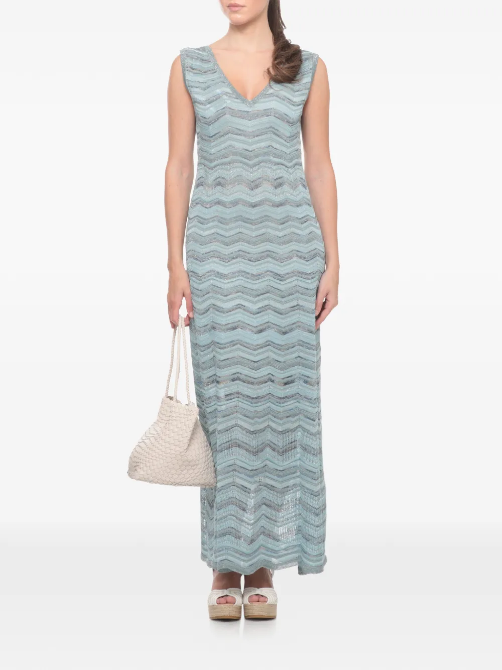 D.Exterior chevron-knit sleeveless maxi dress - Blu