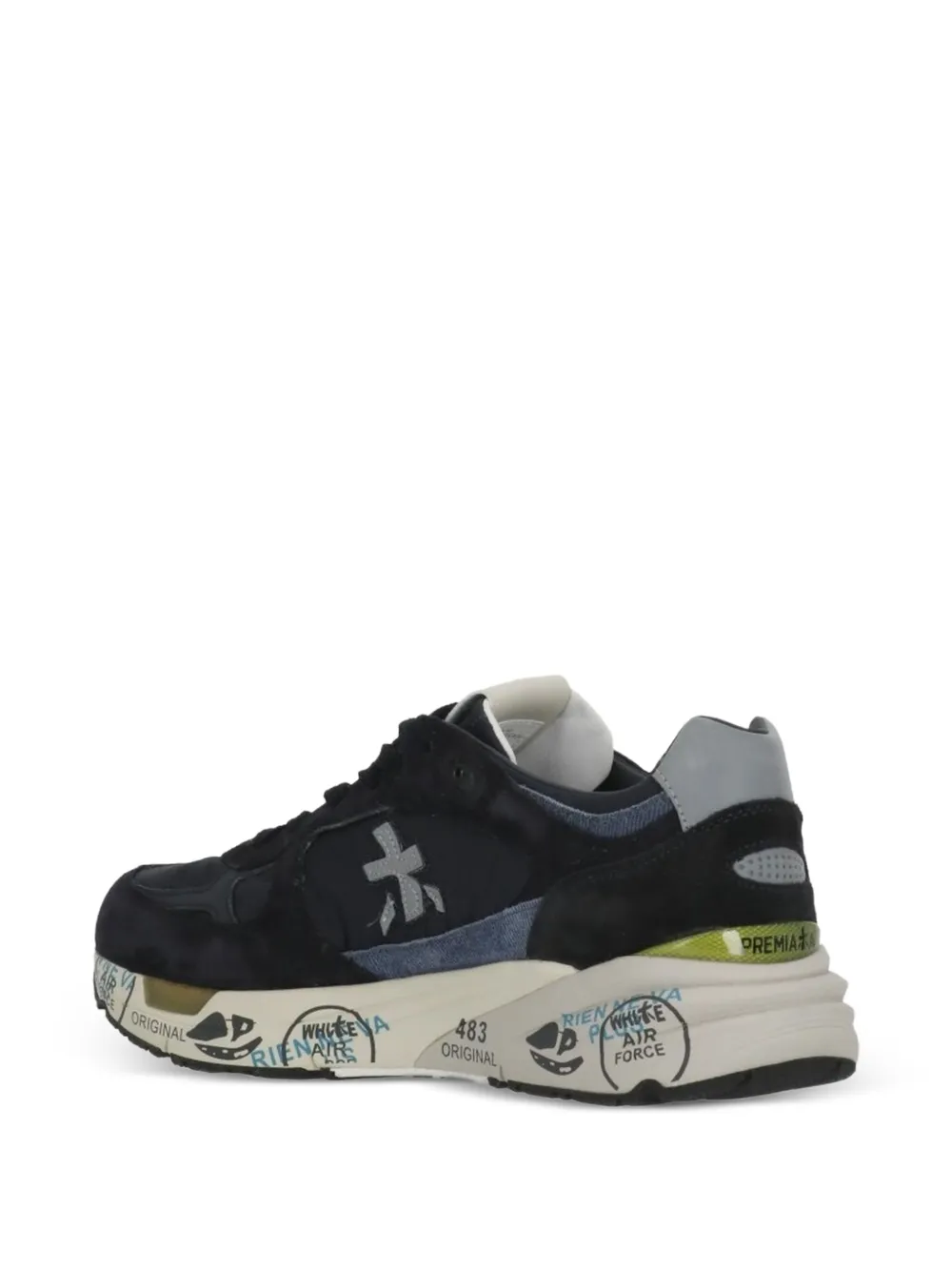 Premiata Mase logo-patch panelled sneakers Blauw