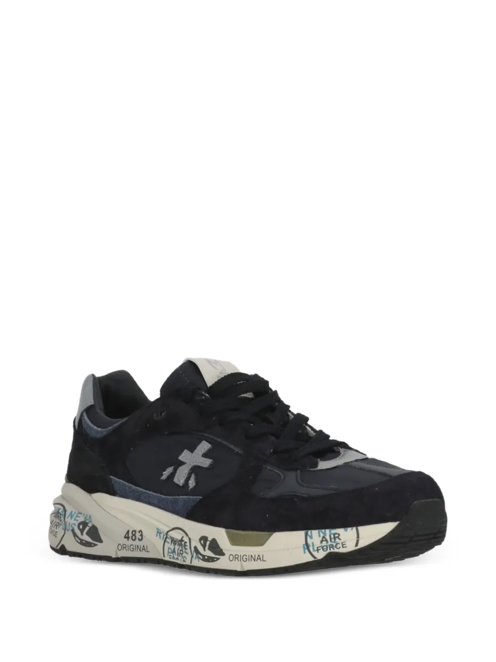 Premiata Mase logo-patch panelled sneakers Blauw