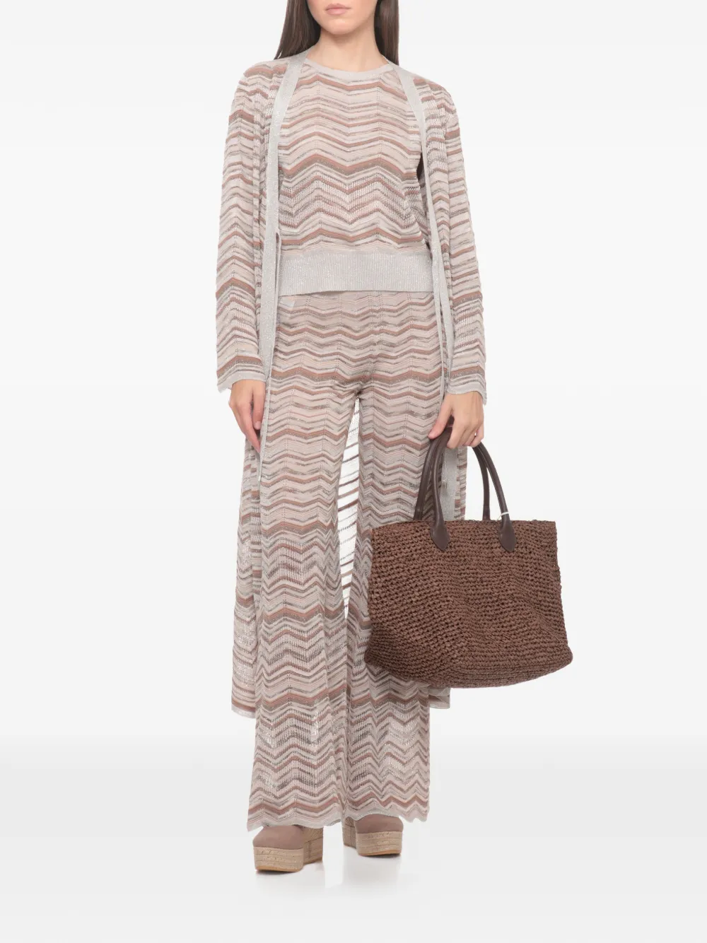 D.Exterior Vest met chevron streep en gestrikte voorkant Beige