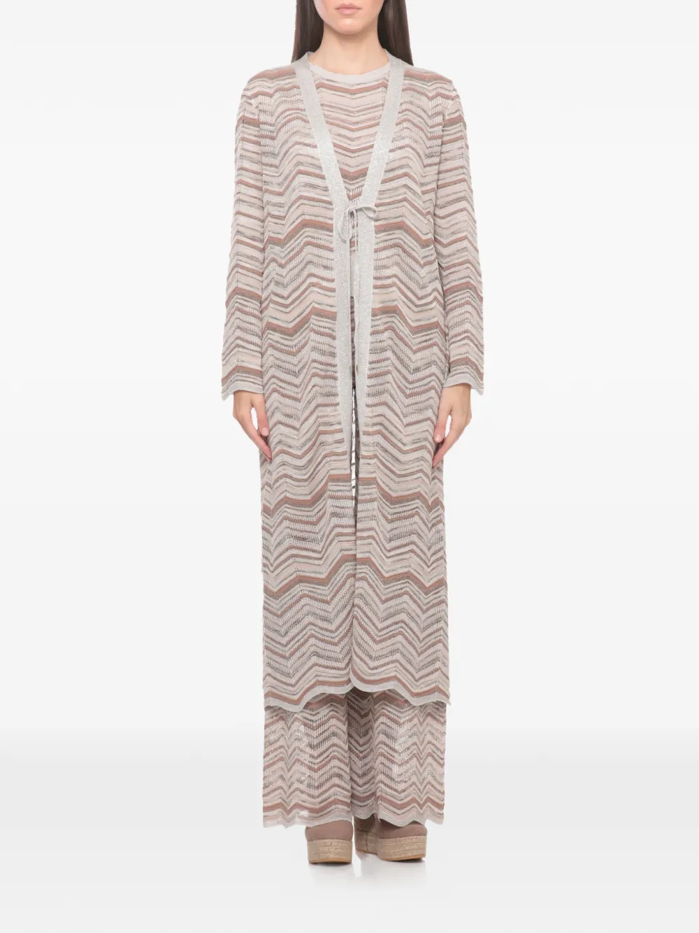 D.Exterior Vest met chevron streep en gestrikte voorkant Beige
