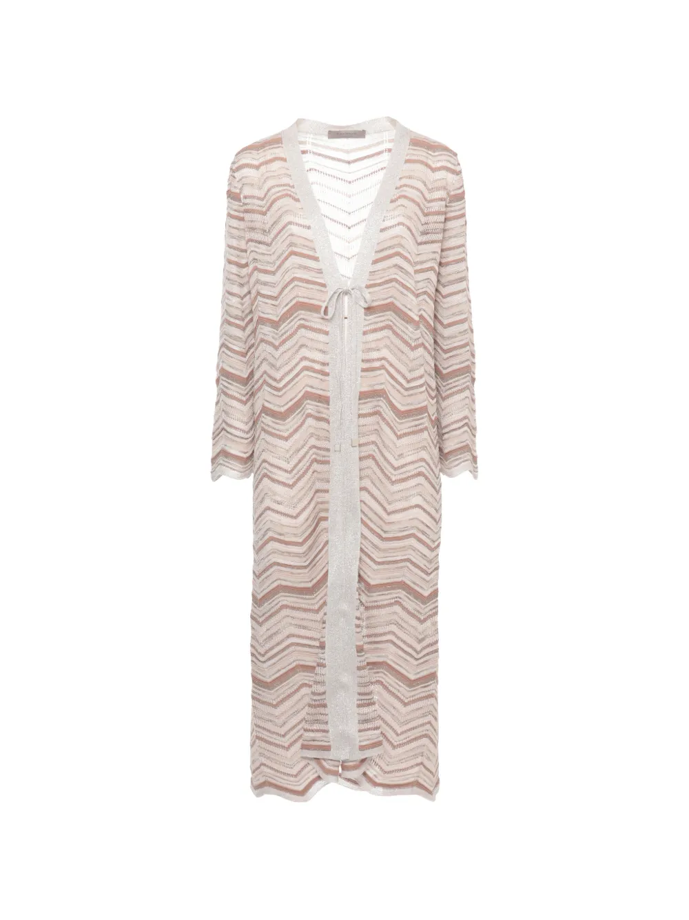 D.Exterior chevron-knit front-tie cardigan - Neutrals