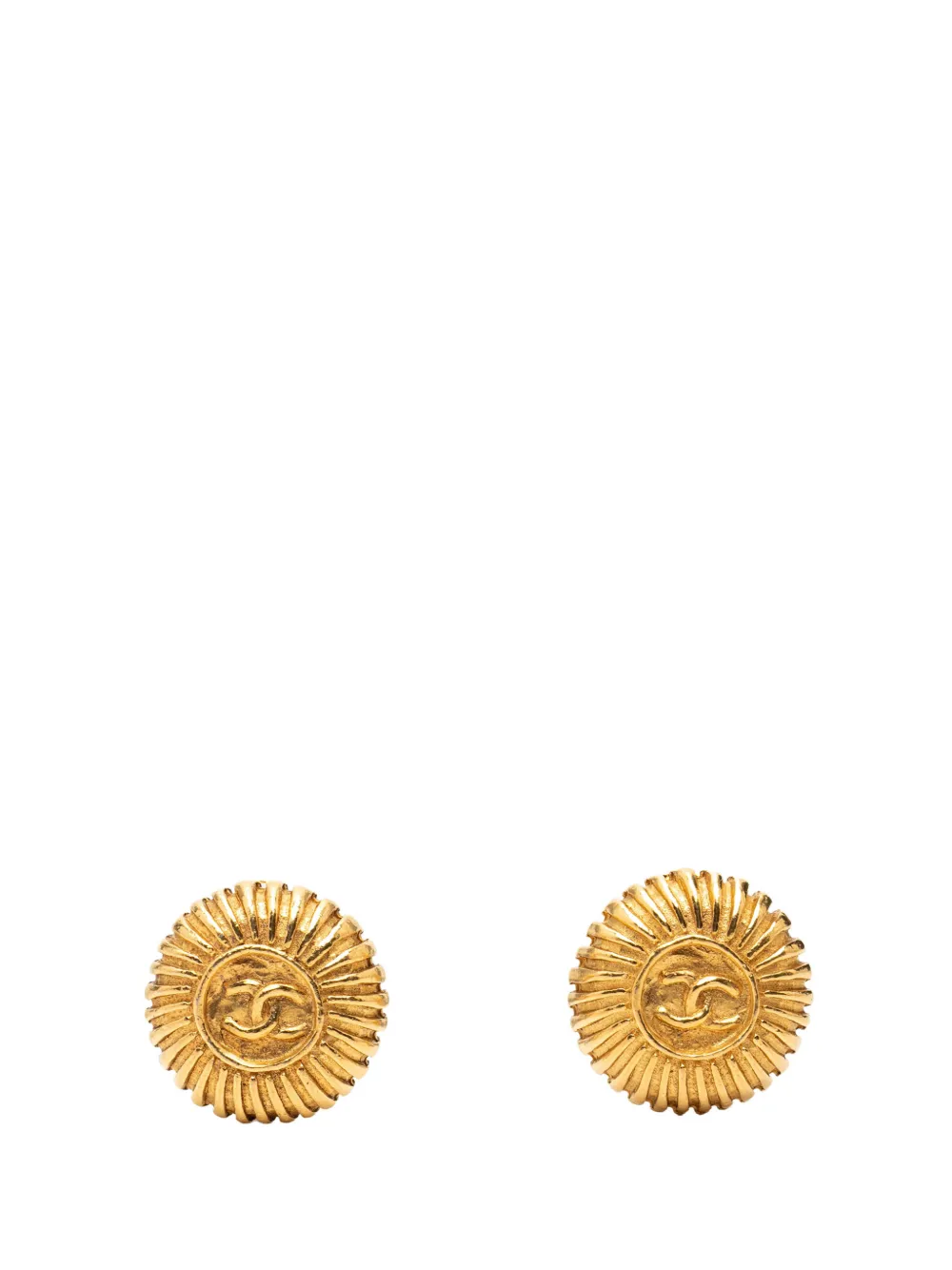 CHANEL Pre-Owned 1970-1980 CC Gold Plated Round Clip On Earrings costume earrings