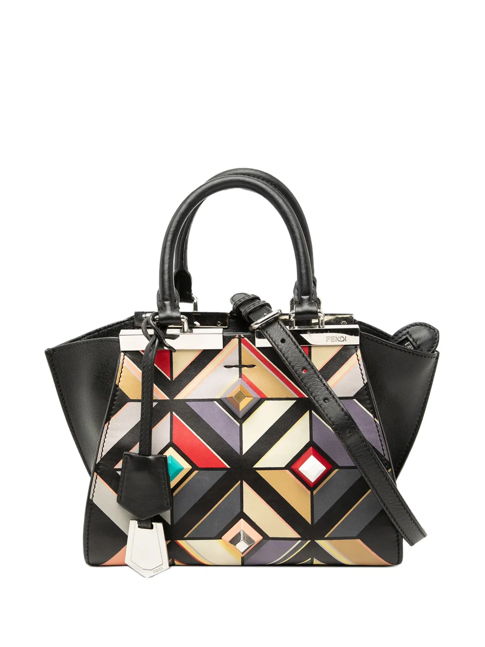 Fendi Pre-Owned 2010-2026 Mini Calfskin Studded Geometric 3Jours satchel - Nero