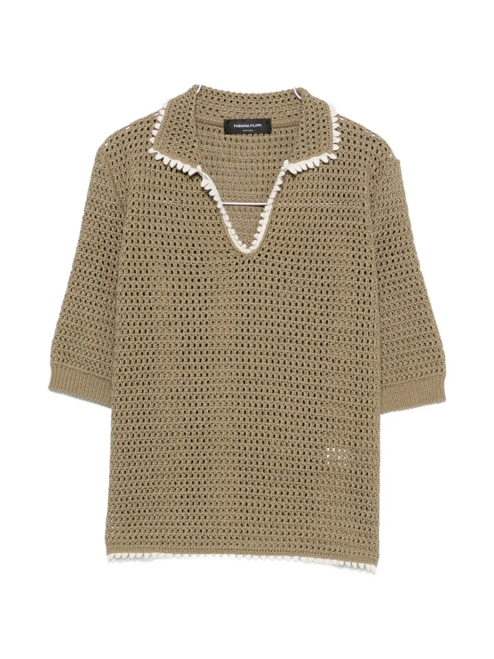 Fabiana Filippi Crochet-knit Short-sleeve Sweater In Green