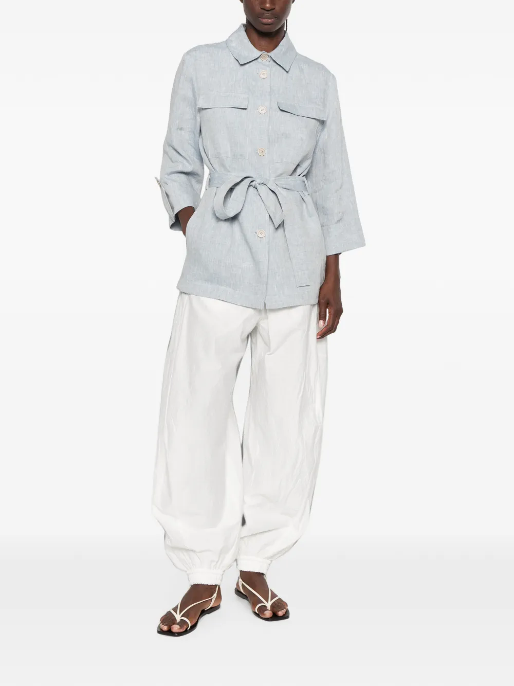 Peserico Shirtjack met ceintuur en knopen Blauw
