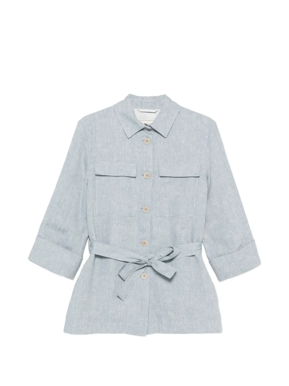 Peserico Belted Button-up Overshirt In Blue