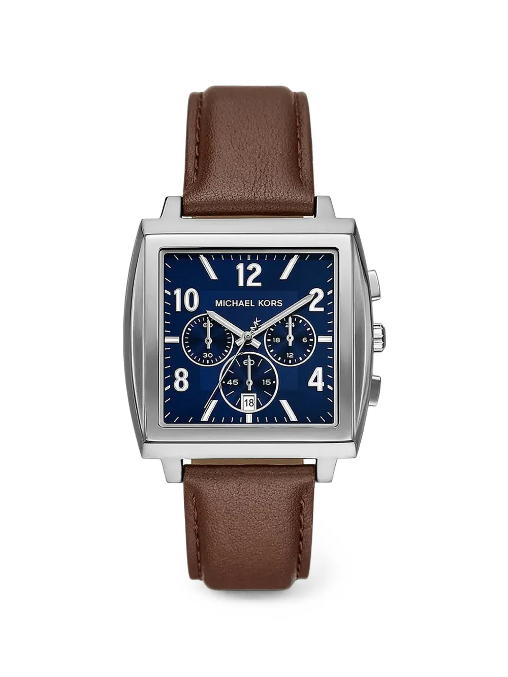 Michael Kors Orologio Rhys oversize in pelle e color argento - Blu