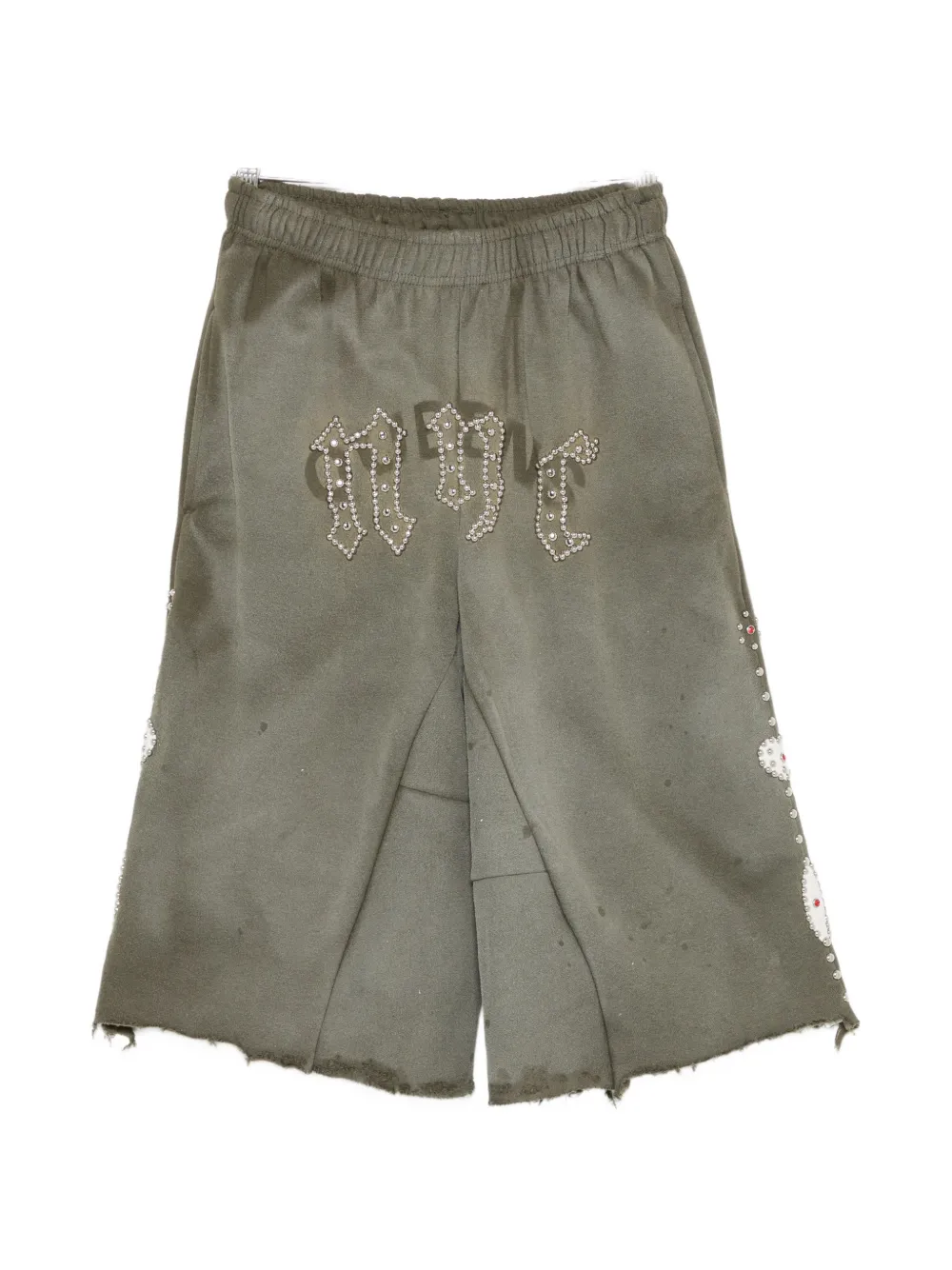 INNOCENCE NYC stud-embellished raw-edge baggy shorts - Verde