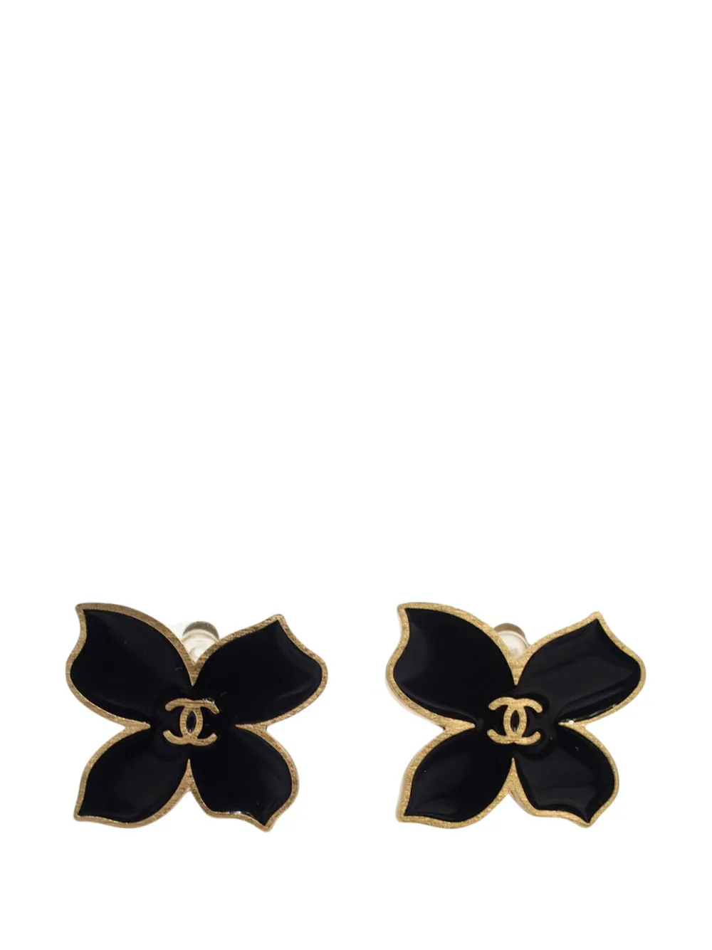 CHANEL Pre-Owned 2002 CC Gold Plated Enamel Flower Clip On Earrings costume earrings - Oro