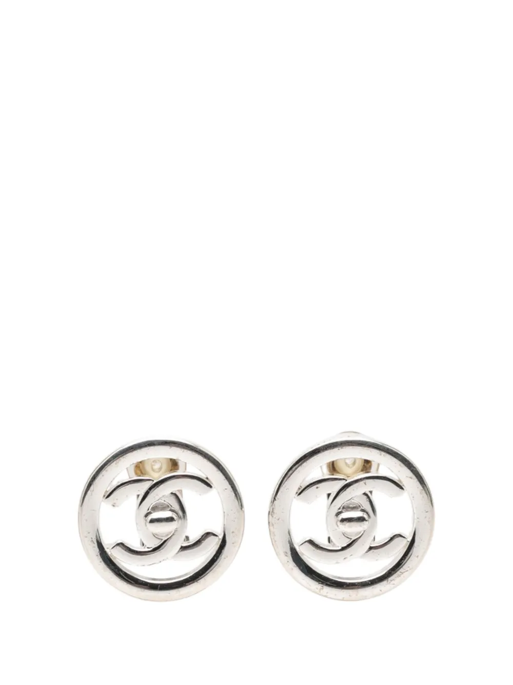 CHANEL Pre-Owned 2007 CC Brass Turnlock Round Clip On Earrings costume earrings - Silver