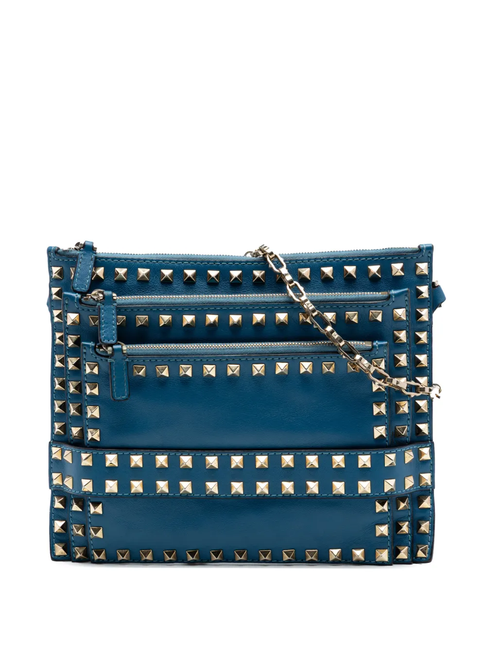 Valentino Garavani Pre-Owned 2000-2017 Leather Rockstud Triple Zip crossbody bag - Blu