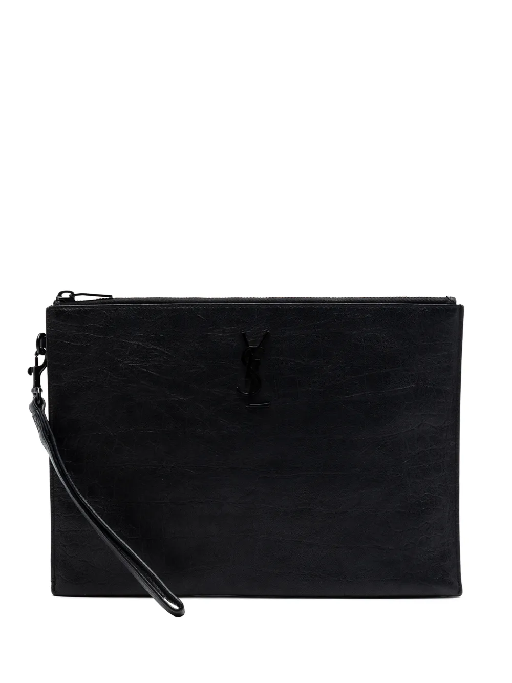 Saint Laurent Pre-Owned 2021 Croc Embossed Leather Monogram Zip Pouch clutch bag - Black